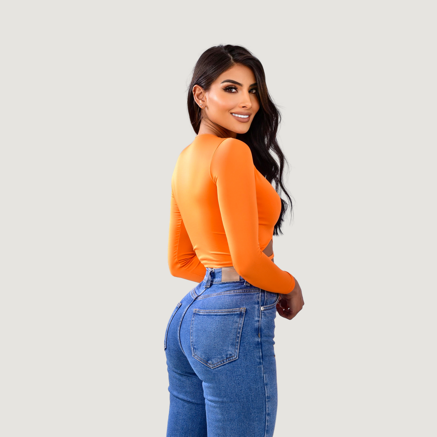 Long sleeve crop top- open neckline - Saida Fashion