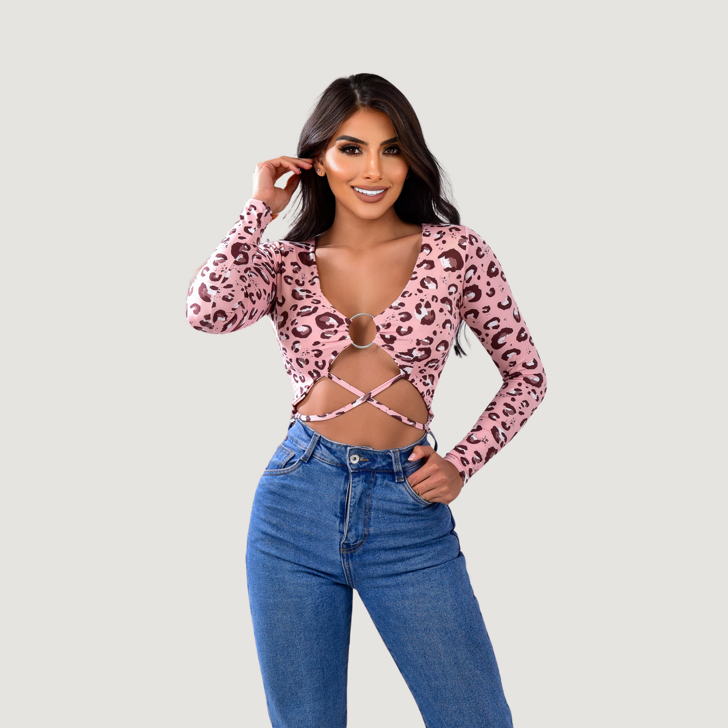 Long sleeve crop top- open neckline - Saida Fashion