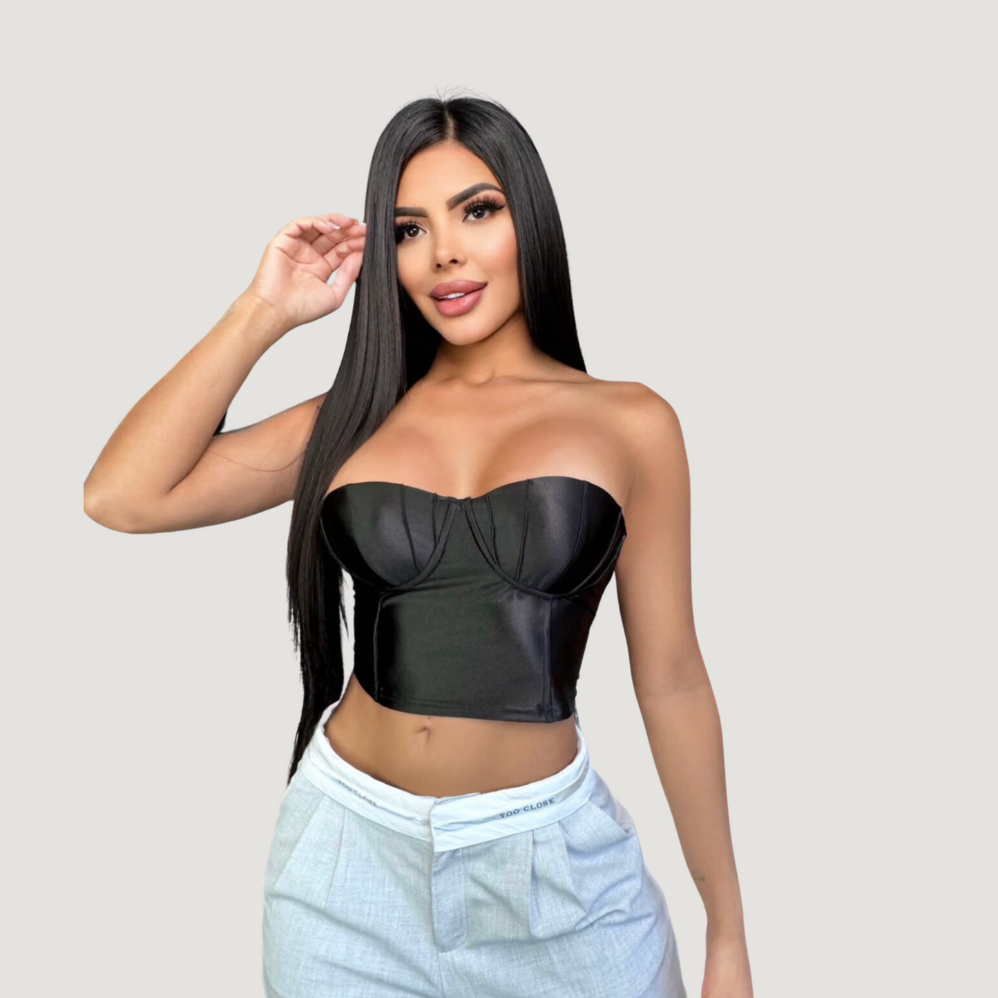 Corset top with glossy spandex fabric - Saida Fashion