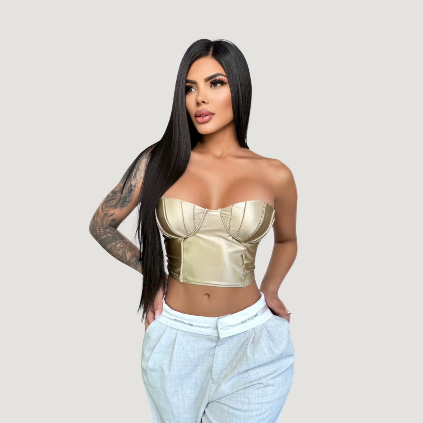 Corset top with glossy spandex fabric - Saida Fashion