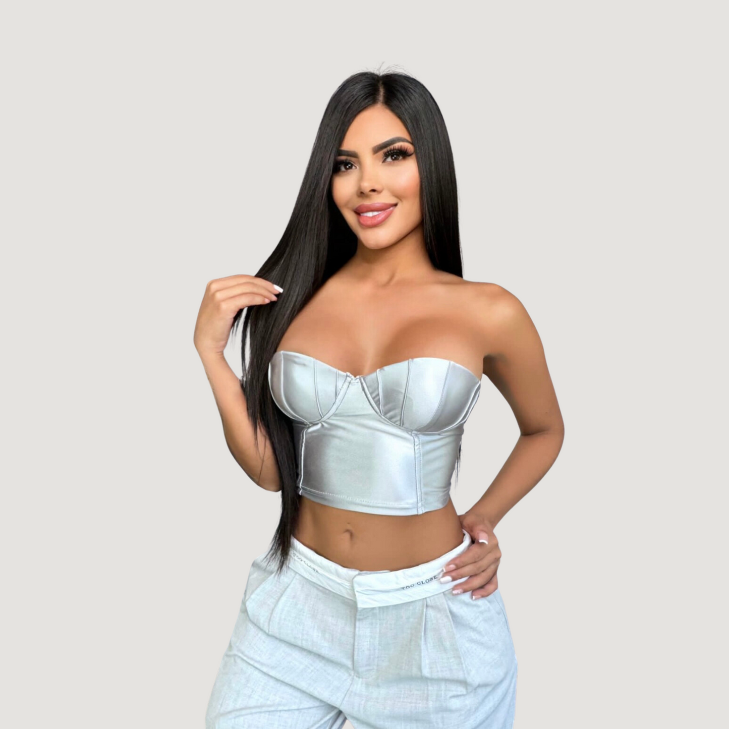 Corset top with glossy spandex fabric - Saida Fashion