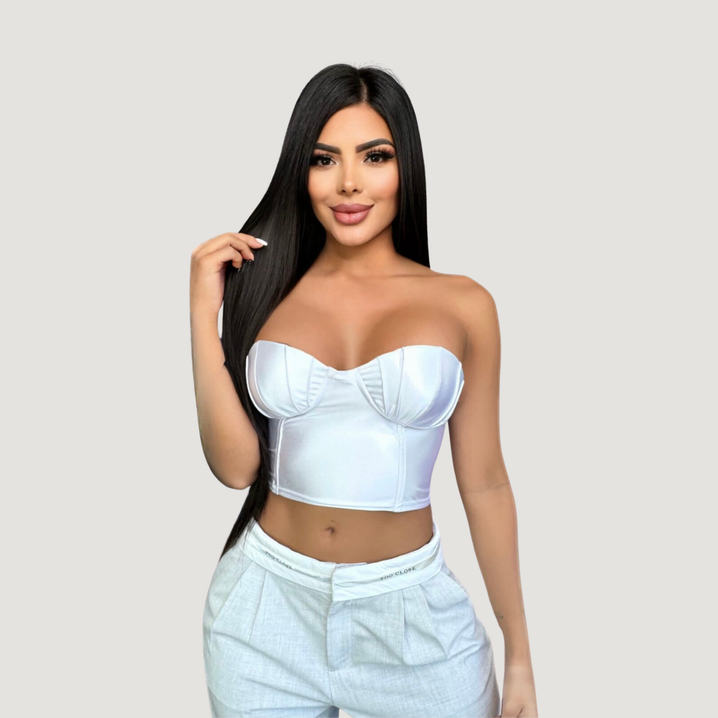 Corset top with glossy spandex fabric - Saida Fashion