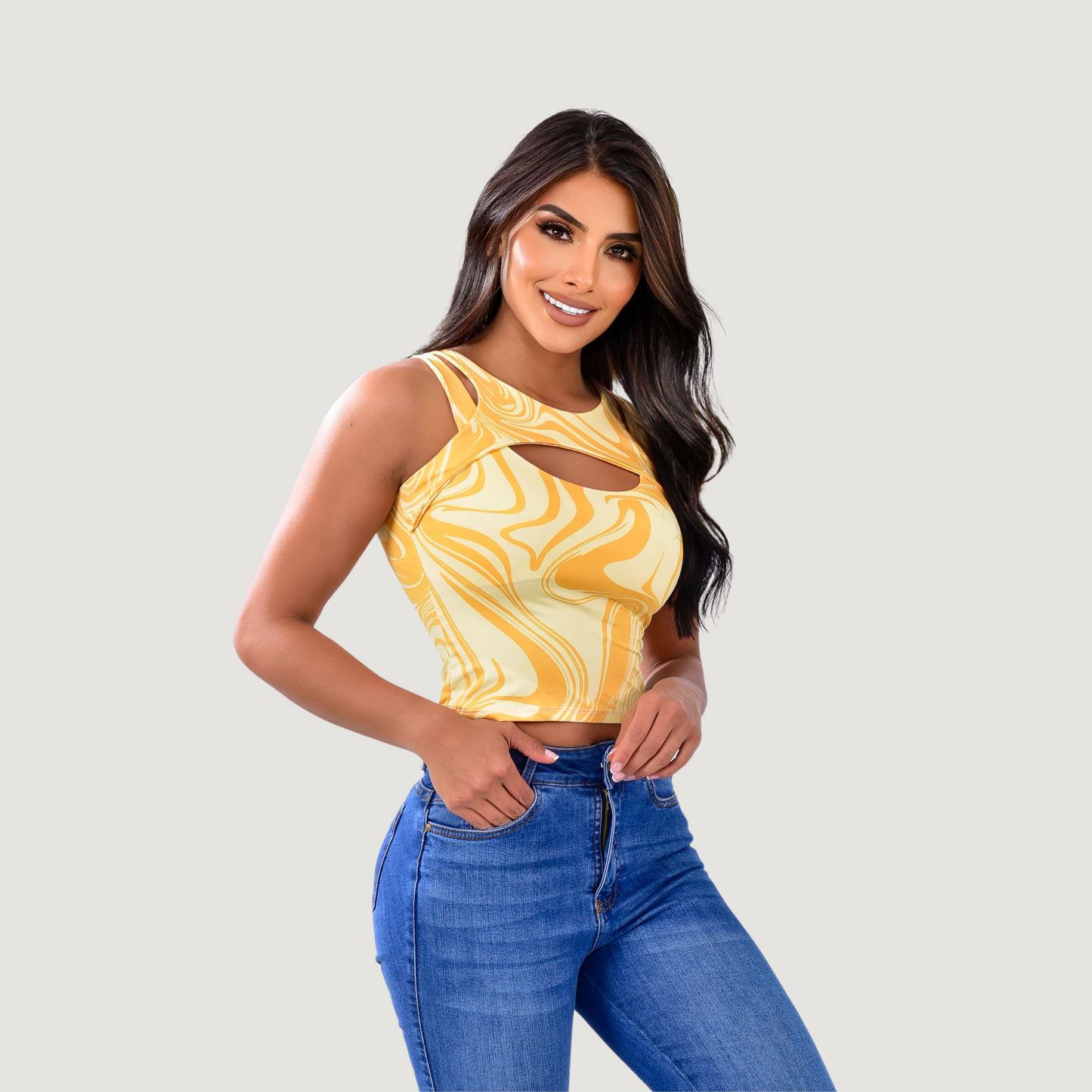 Cut out crop top with spandex material - Saida Fashion