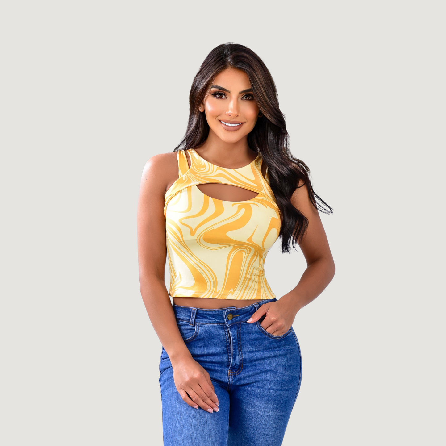 Cut out crop top with spandex material - Saida Fashion