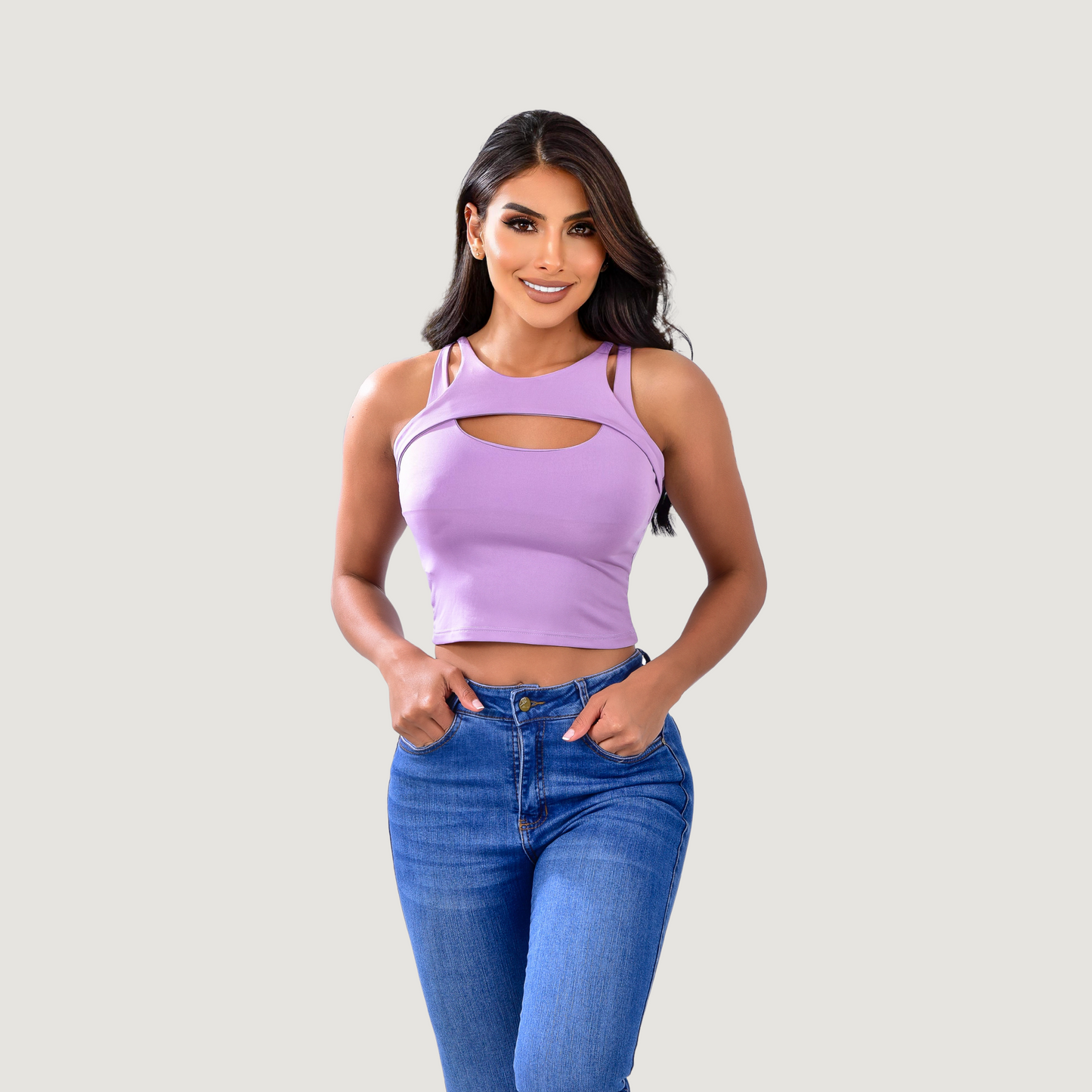 Cut out crop top with spandex material - Saida Fashion