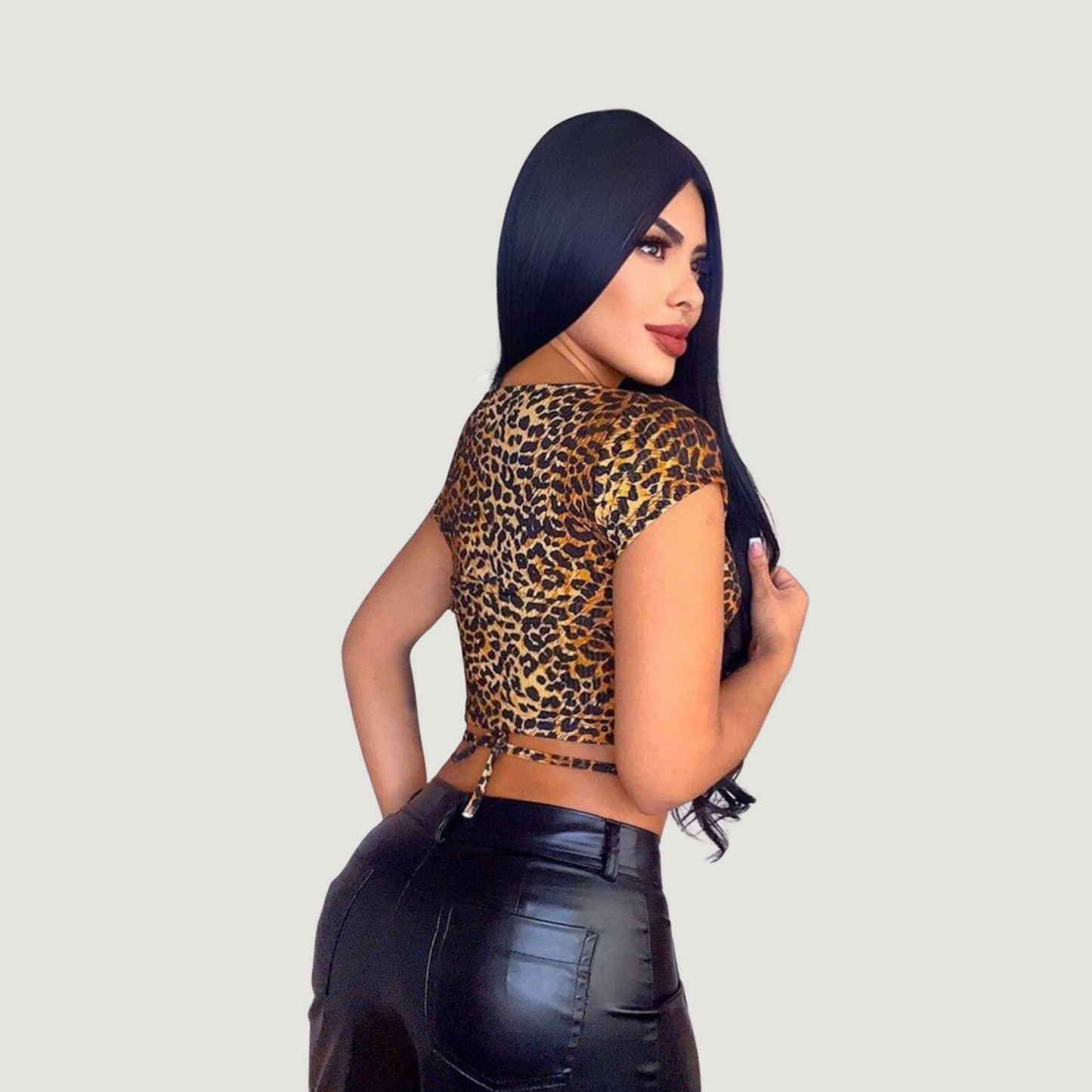 Criss cross crop top with lace-up neckline - Saida Fashion