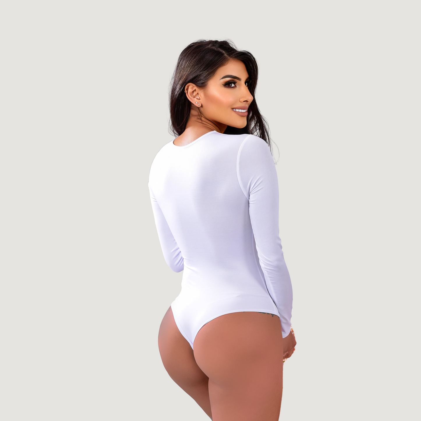 Cutout Bodysuit - Oval Neck Long Sleeve - Saida Fashion
