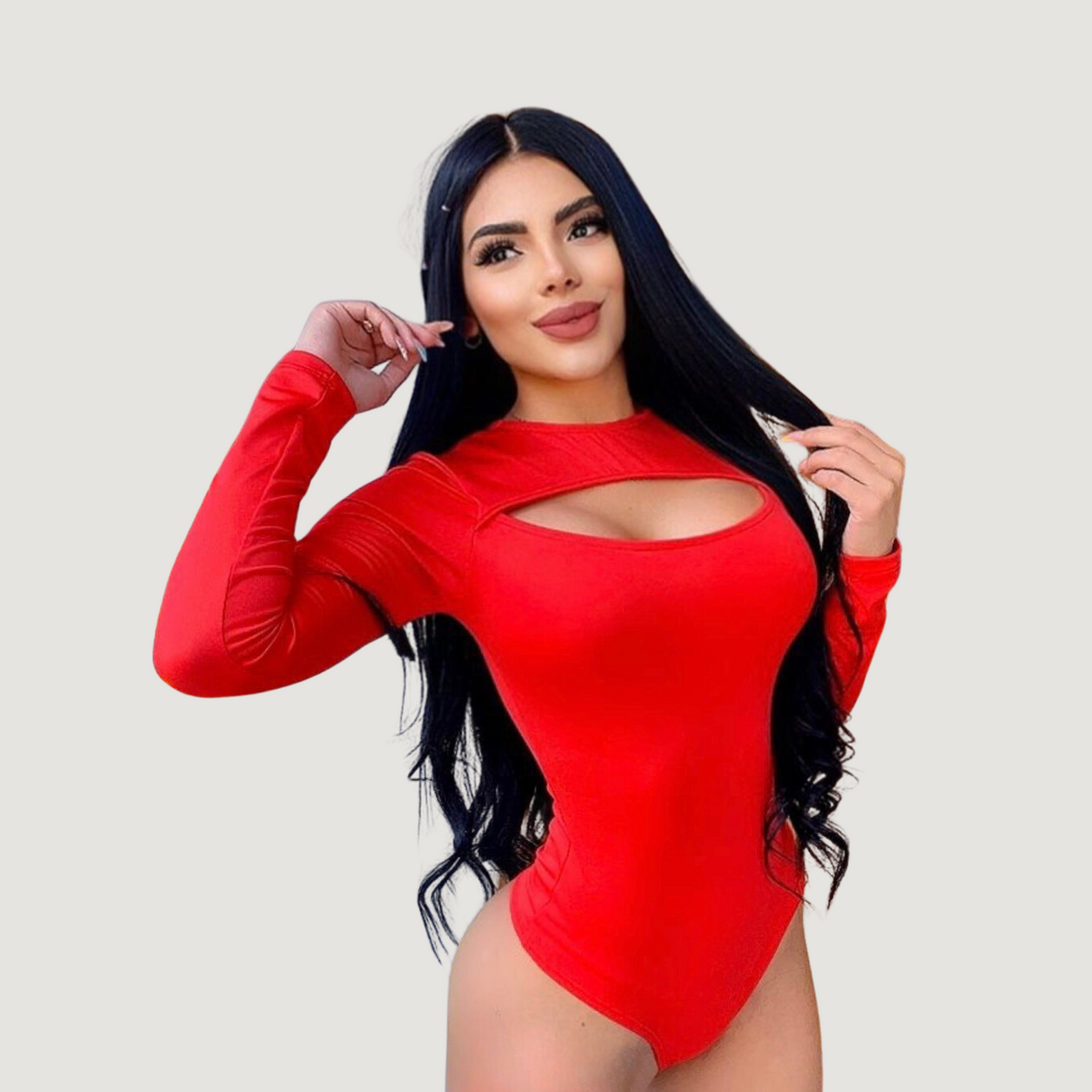 Cutout Bodysuit - Oval Neck Long Sleeve - Saida Fashion