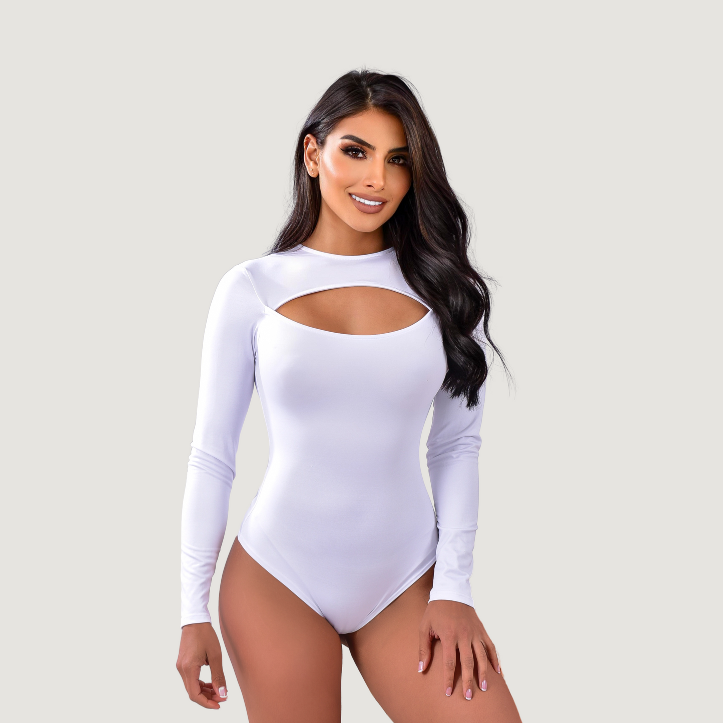 Cutout Bodysuit - Oval Neck Long Sleeve - Saida Fashion