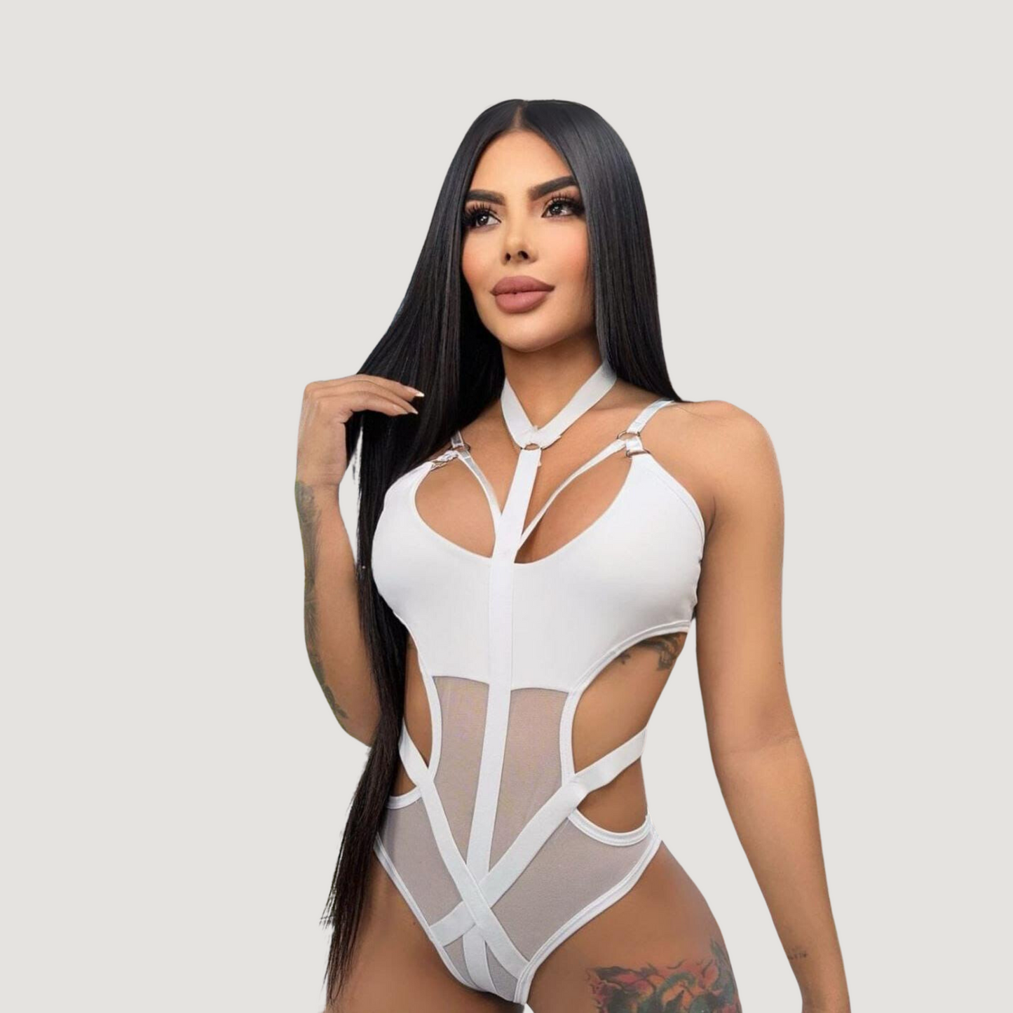 Fishnet Bodysuit w/ Cut-Outs & Straps (Copy) - Saida Fashion