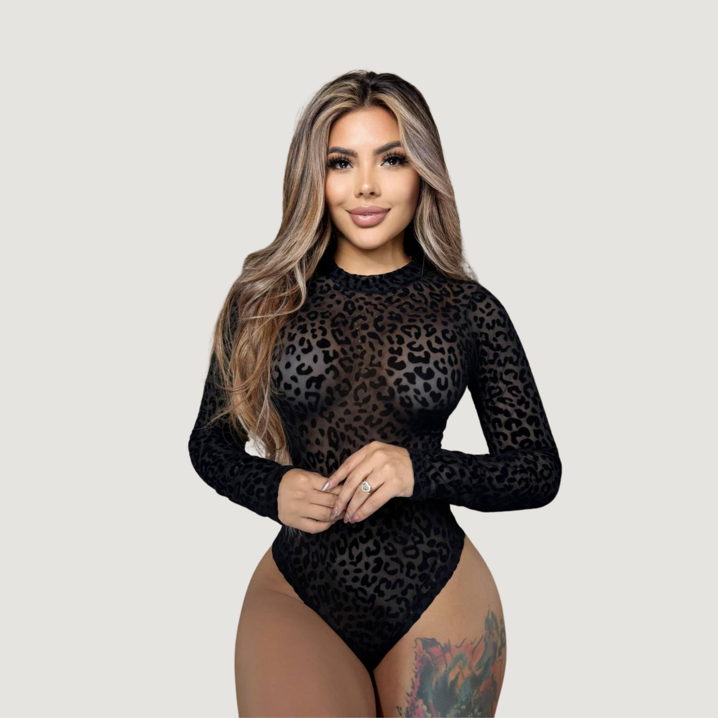 Body de malla de leopardo con textura de terciopelo