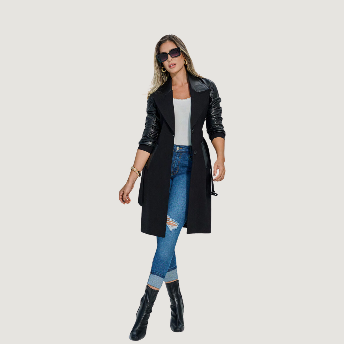 Women’s black coats with stretch fabric - Saida Fashion