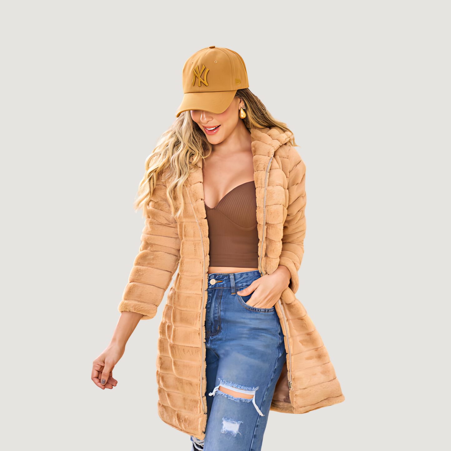 Faux Fur Coat Women-Zippered-Hooded - Saida Fashion