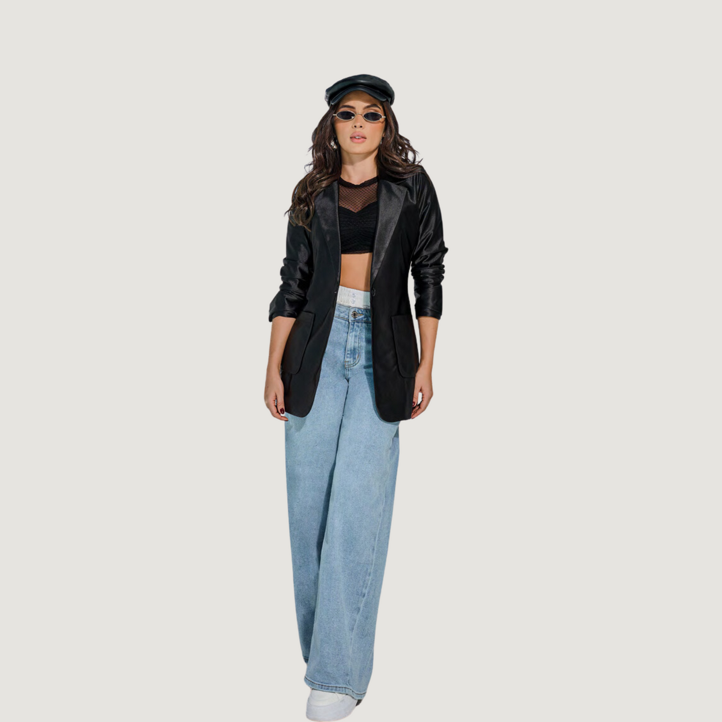 Satin blazer womens with patch pockets - Saida Fashion