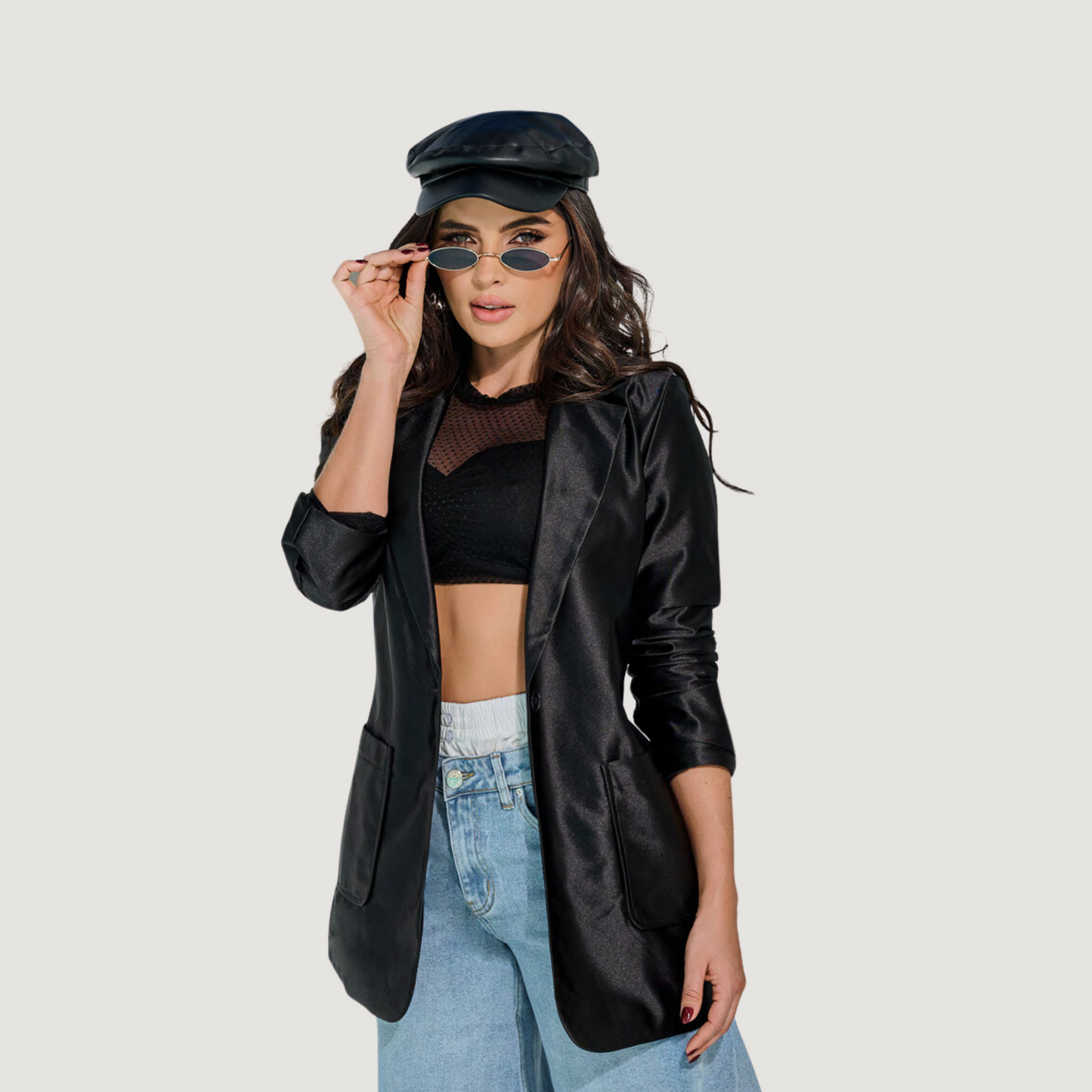 Satin blazer womens with patch pockets - Saida Fashion