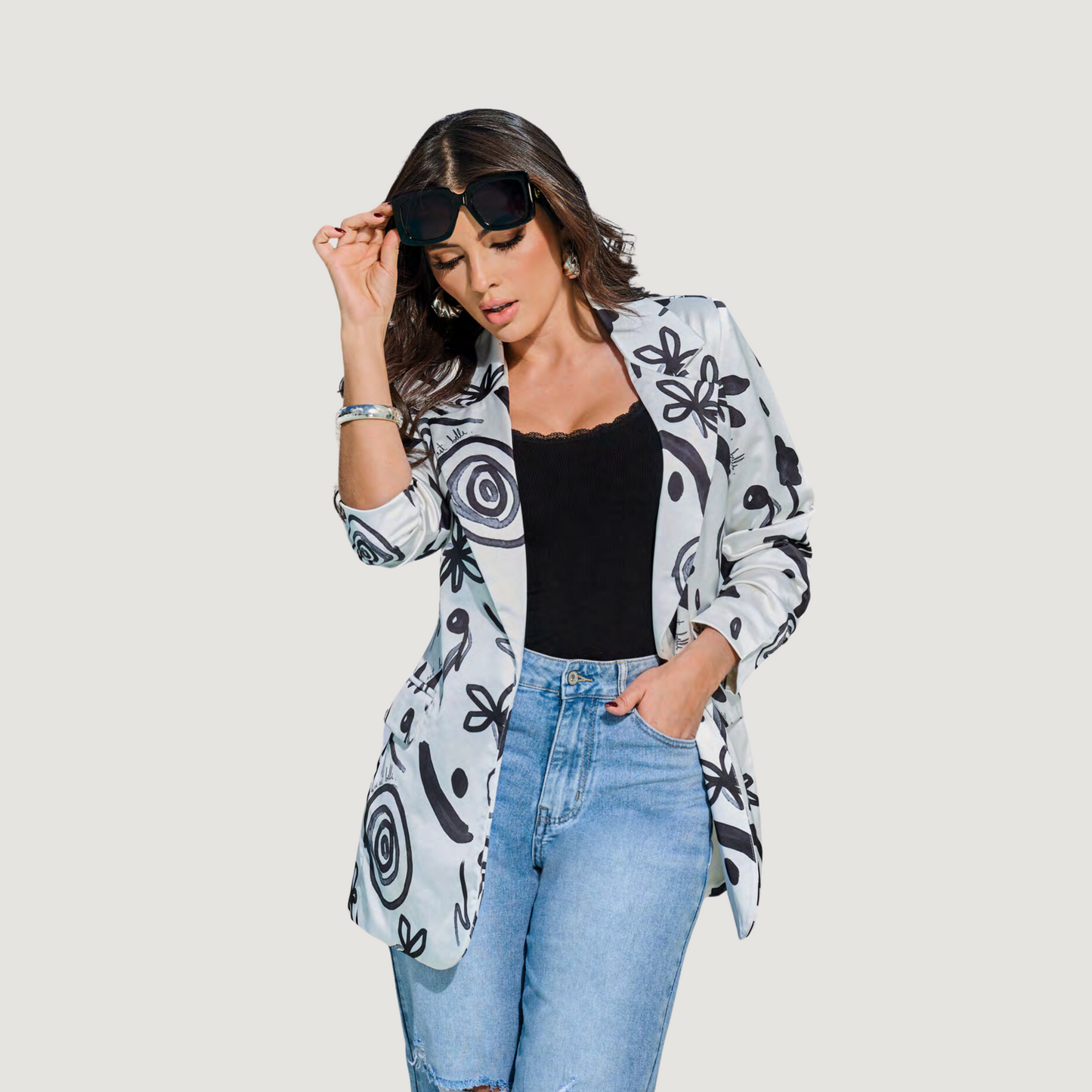 Floral jacket in lightweight satin - Saida Fashion