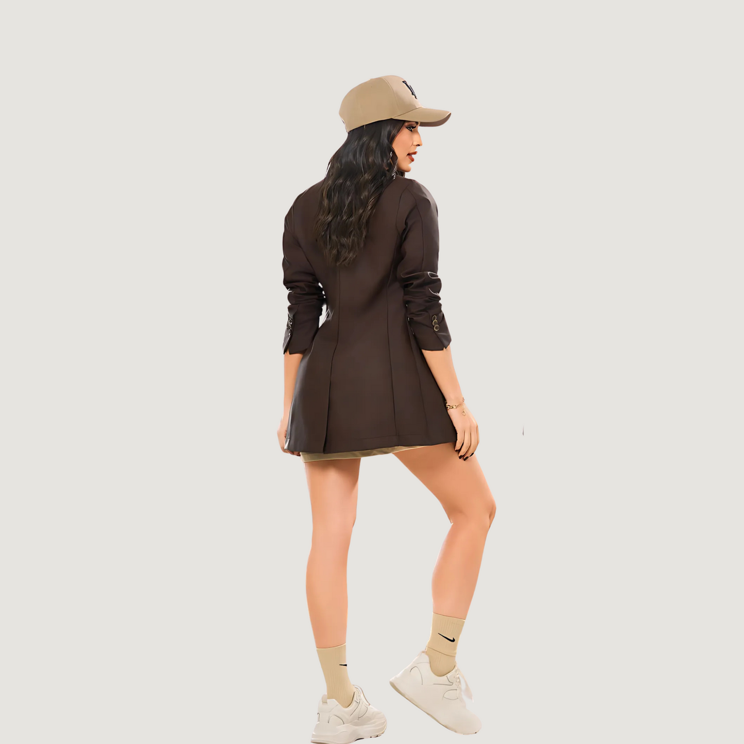 Double-Breasted Matte Faux Leather Blazer