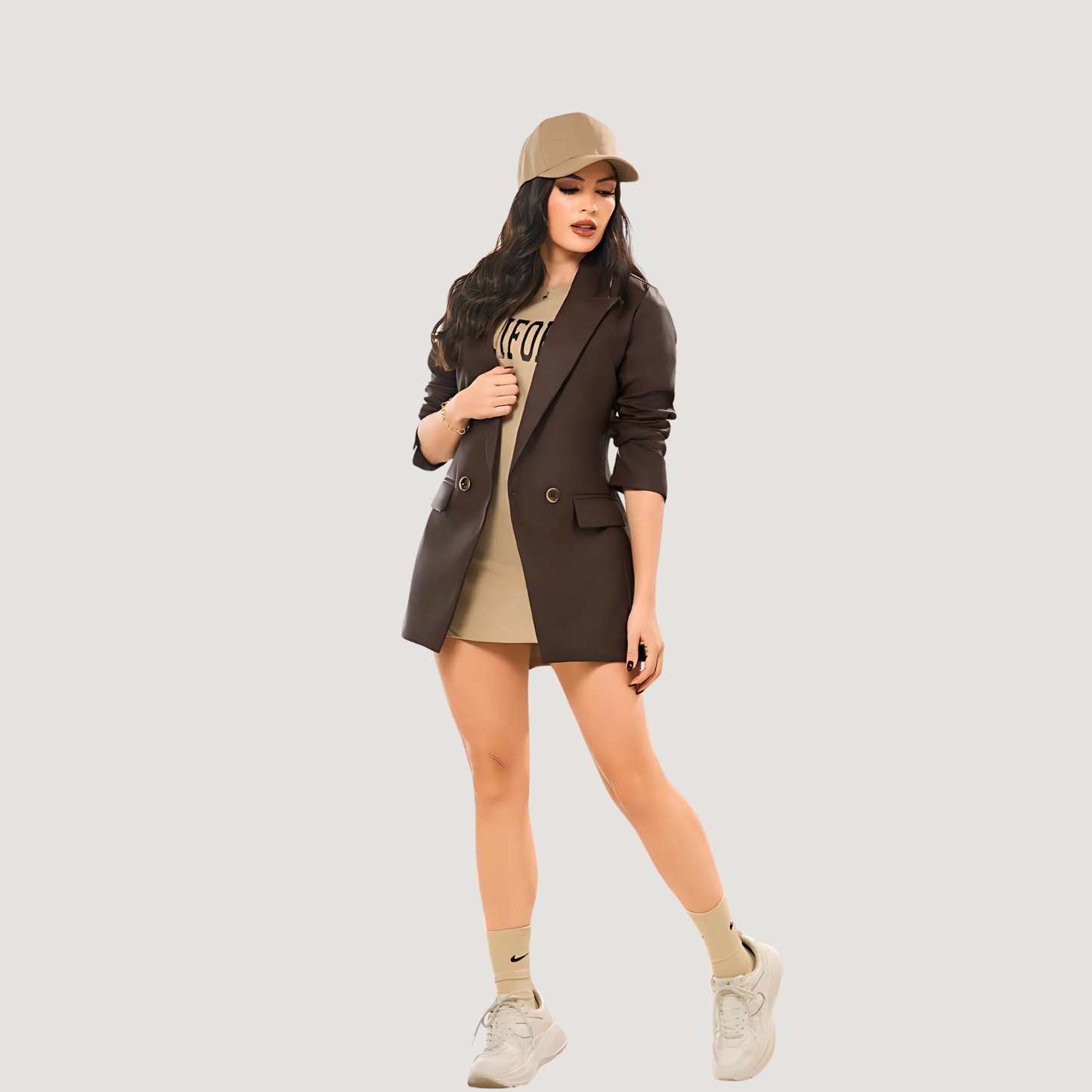 Double-Breasted Matte Faux Leather Blazer