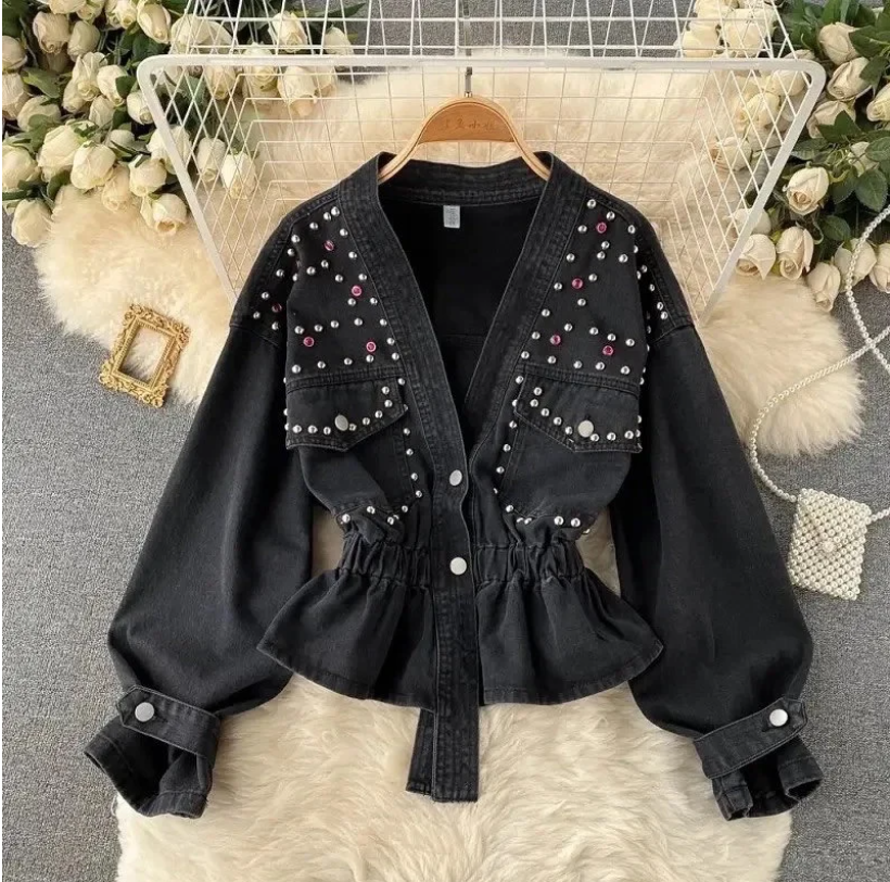 Elastic Waist Denim Jacket, Stylish - Saida Fashion