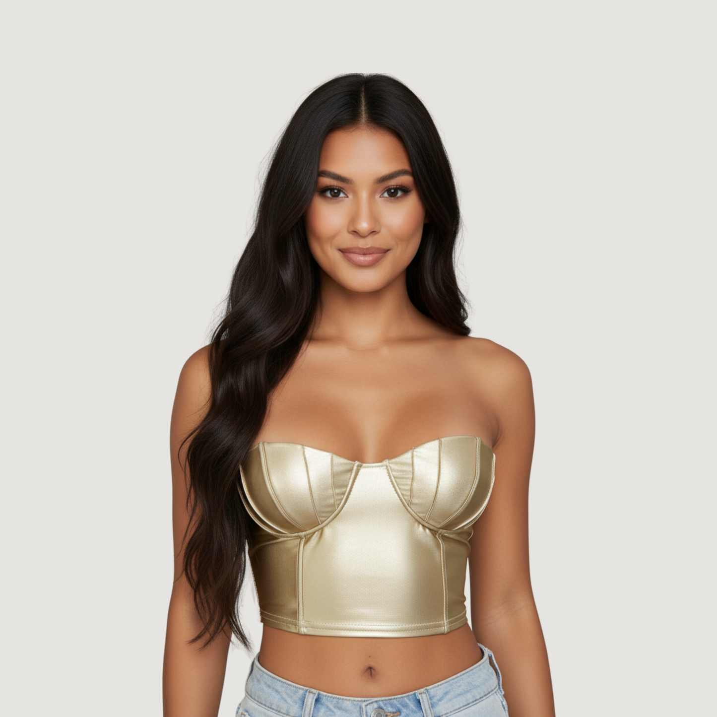Corset Top with Glossy Spandex Fabric..