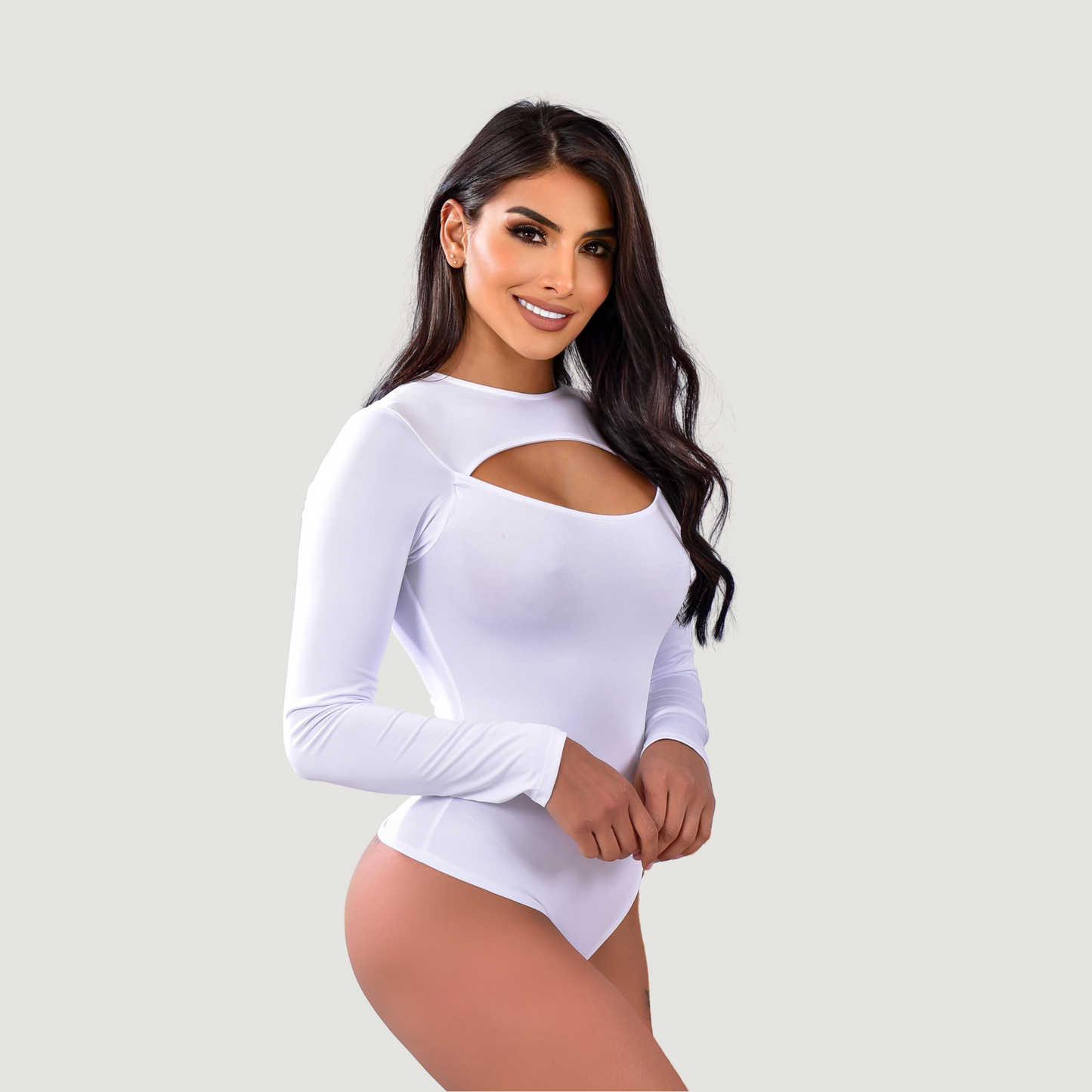 Cutout Bodysuit - Oval Neck Long Sleeve
