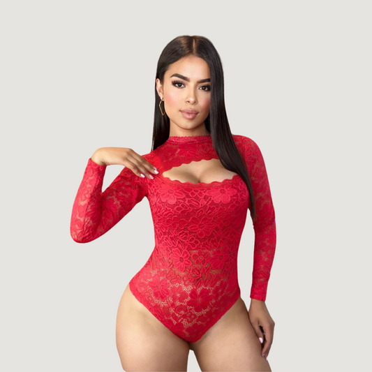 Feminine Sheer Lace Bodysuit..