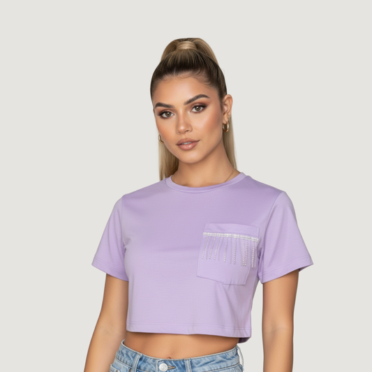 T-Shirt Crop Top - Loose Fit - Chain Detail