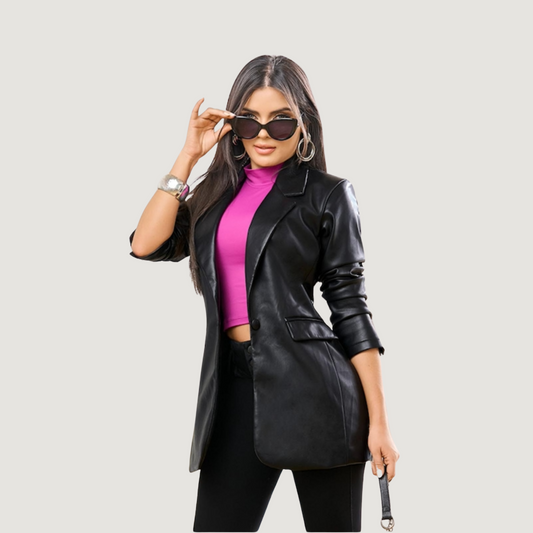 Elegant Blazer with Faux Leather Finish