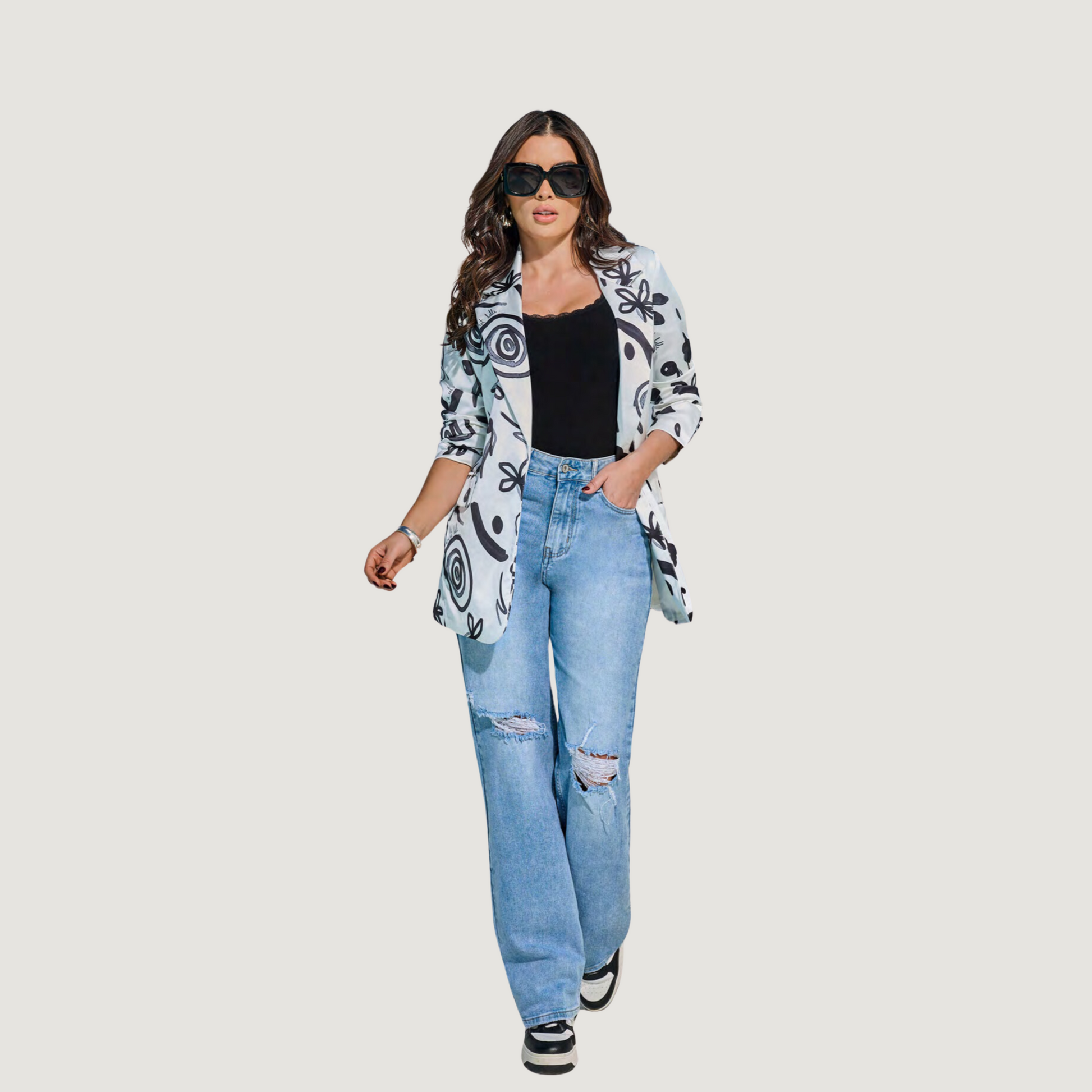 Floral jacket in lightweight satin - Saida Fashion 