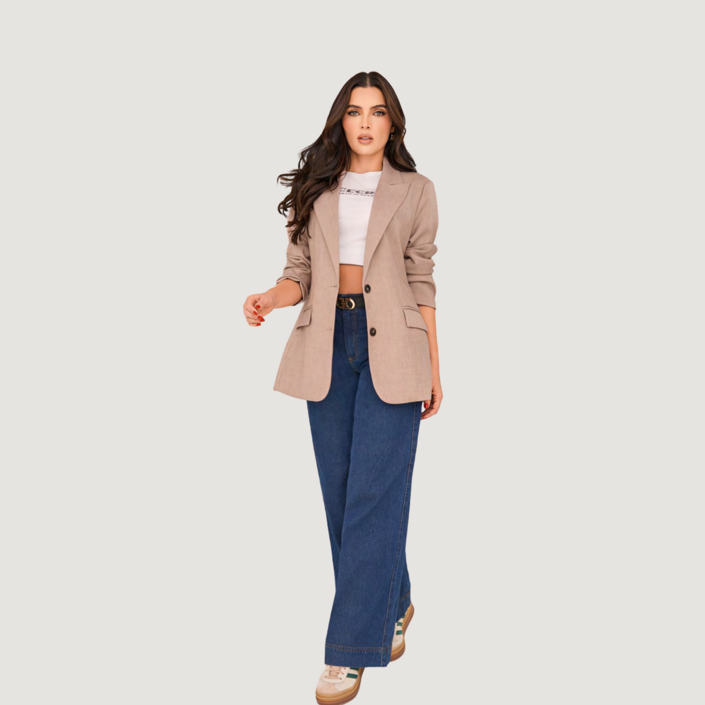 Chic Crepe Blazer with Brown Buttons